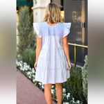 J. Marie Pam Dress Periwinkle Blue Embroidered Tiered Mini Size Small Photo 3