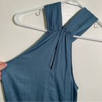 Loft Sleeveless Blouse Blue Green Knot Keyhole Twist High Neck Photo 5