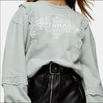 Topshop Copenhagen Lace Sweatshirt Pullover Long Sleeve Shirt Top Sage Green NWT Photo 3
