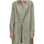 ZARA Khaki Green Shirt Dress With Knot Detail Size L Photo 0