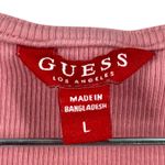 Guess  Pink Ribbed Twist Front Sweetheart Neck Short Sleeve Crop Top Women's L Photo 1