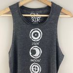 Chaser Heathered Black White Sun Moon Earth Raw Hem Graphic Muscle Tee Tank Top Photo 1