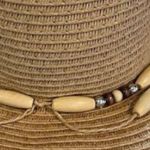 Wide Brim Straw Hat Beaded Trim Summer Beach Sun Protection Tan Photo 4
