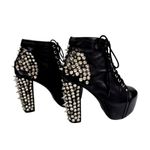 Jeffrey Campbell Spike Black Leather Silver Metal Spike Stud Platform Laceup Shoe Boots Sz 6.5 Photo 5