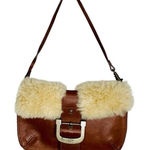 UGG  Australia Leather Shoulder Bag Sherpa Lined Purse Cognac‎ Brown Buckle Photo 0
