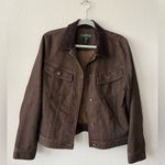 Ralph Lauren Lauren Ralph Jeans Co Brown Corduroy Collar Denim Jean Jacket Womens Size L Photo 1