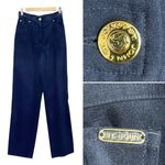St. John  Sport Pants Size 4 Navy Blue Straight Leg Stretch Trousers Logo Button Photo 1