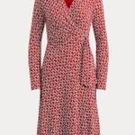 Ralph Lauren Print Red Chain Print Jersey Surplice Dress Size US 8 Photo 0