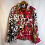 Chico's 100% Linen Bold Maximalist Button Front Mixed Print Floral Top Size 2/MD Photo 7