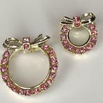 VTG 1950's Pink Rhinestone SCATTER PINS BROOCH Set (2) Round Gold Pin / Pendant Photo 1