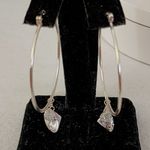 Silver Hoop Earrings with Floating Cubic Zirconia Diamond Photo 3