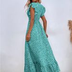 Elegant Teal Polka Dot Maxi Dress mint blue Size XL Photo 1