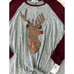 Moa Moa  Woman 1X Christmas Reindeer Sequin Red Nose Raglan Long Sleeve Top NWT‎ Photo 1