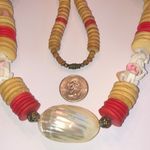 Vintage Retro Wooden Flat Beads Shell Beaded Huge Pendant Boho Necklace Red Photo 5