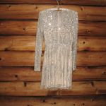 Mac Duggal  5923  Womens Cream Silver High Neck Long Sleeve A Line Mini Dress Photo 8
