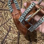 Brighton VTG Leather Croc Embossed Western Belt Brown Silver Buckle Amber 38” L Photo 3
