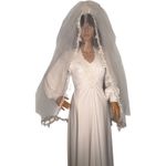 1970s Vintage Wedding Gown w/ Bustled Train & Veil ILGWU Union small White Photo 15