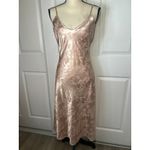 Lulus Calla Love Satin Jacquard Champagne Slip Midi Dress Women's Medium Photo 1