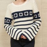 La Ligne Striped Pointelle Pullover Knit Sweater Blue/Cream Womens S Blue Photo 0
