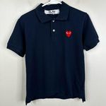 Commes De Garcons PLAY Heart Logo Patch Polo Shirt Womens Small Navy Blue Cotton Photo 0