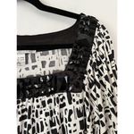 Peter Nygard Black Geo Print Beaded 100% Silk V Neck Blouse Women’s Size XL Photo 2