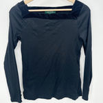 Ralph Lauren Lauren Women Black Velvet Trim Long Sleeve Shirt Square Neckline M Photo 0