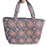 None Quilted Cotton Mini Tote Bag Black Red Medallion Print Zip Top Carryall Boho Photo 6