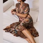 Farm Rio  Anthropologie Valentina Brown Floral V Neck Midi Maxi Dress Small Photo 0