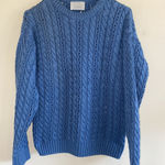 Vintage Country Sophisticates Blue Cable Open Knit Pullover Sweater USA Small Photo 0