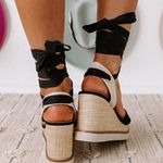 Soda Black Lace Up Wedge Photo 8