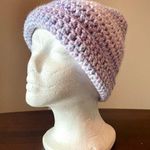 Hand Knit Pastel Rainbow Beanie Skull Cap Blue Photo 0
