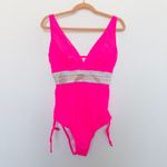 Womens Swimsuit Size M Hot Pink One Piece Ruched Strappy Knit Barbiecore Y2K Size M Photo 1