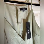Lulus NWT What a Stunner Sage Green Satin Asymmetrical Mini Dress, Medium Photo 6