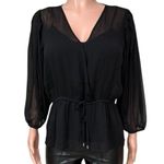 DKNY Women's Black Tie Waist Sheer Surplice Blouse Peplum Top Size M Photo 3