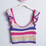 ZARA Multicolor Crochet Ruffle Sleeve Crop Top Photo 0
