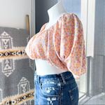 ZARA Printed Satin Effect Puff-Sleeve Off-The-Shoulder Crop Top Women’s Medium Photo 3