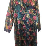 Vintage 90s floral button down satin pajama shirt night gown feminine nightie Blue Size M Photo 0