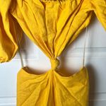 Farm Rio Linen Blend Yellow Off The Shoulder Cut Out Short Sleeve Midi Dress XS Photo 3
