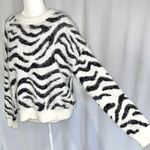 Hooked Up New Zebra Striped Fuzzy Knit Crewneck Sweater White Black Photo 5