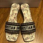 Christian Dior Dior DWAY HEELED SLIDE White Cotton Embroidered Libellule Camouflage Motif Photo 3