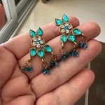 Ethnic Indian Necklace & Earrings Set – Turquoise Crystal Design Blue Photo 5