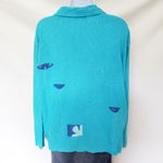 Play Alegre Womens Linen Blend Top iz Small Hand Painted Button Grannycore Boho Blue Photo 4