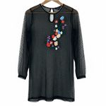 Guess  Embroidered Sheer Mesh Top Womens S Black Floral Whimsygoth Gothic Punk Photo 2