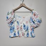 Abercrombie & Fitch Womens Ruched Puff Sleeve Scoopneck Top Floral Crop Sz XL Photo 3
