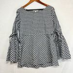 Ann Taylor Loft S Gingham Plaid Tied Bell Sleeve Top Picnic Cottage Prairie Cute Photo 0