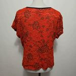 Worthington Y2K Orange Floral Lace V-Neck Top Black Trim Romantic Indie Fairy Photo 4