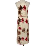 NO BRAND Floral High Neck Sheath Maxi Dress Cream Red Size Large Double Slit Hem Photo 4