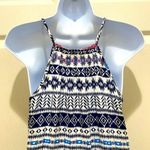 Timing Blue & White Aztec Spaghetti Strap Boho Mini Dress Photo 3