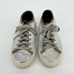 P448 Sally Low Top Sneakers Size 7 Reptile Print White Tan Metallic Photo 1