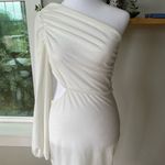 Simplee Apparel Simplee Ivory Cream Velvet One Shoulder Cut Out Mini Party Holiday Dress Small Photo 5